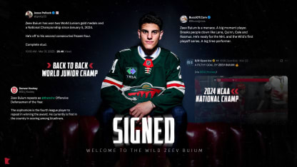 MINNESOTA WILD SIGNS DEFENSEMAN ZEEV BUIUM TO ENTRY-LEVEL CONTRACT 041325